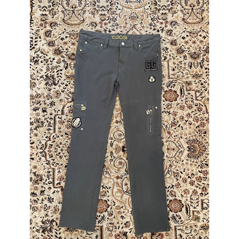 Coogi Cargo Pant Straight Leg Womens Junior SZ 13/14  Green Olive‎ Embroidered